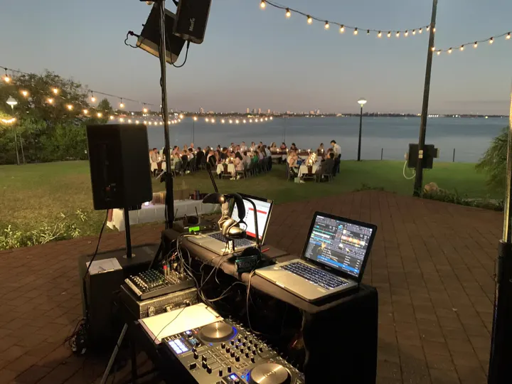 DJ set‑up on the Darwin waterfront at sunset